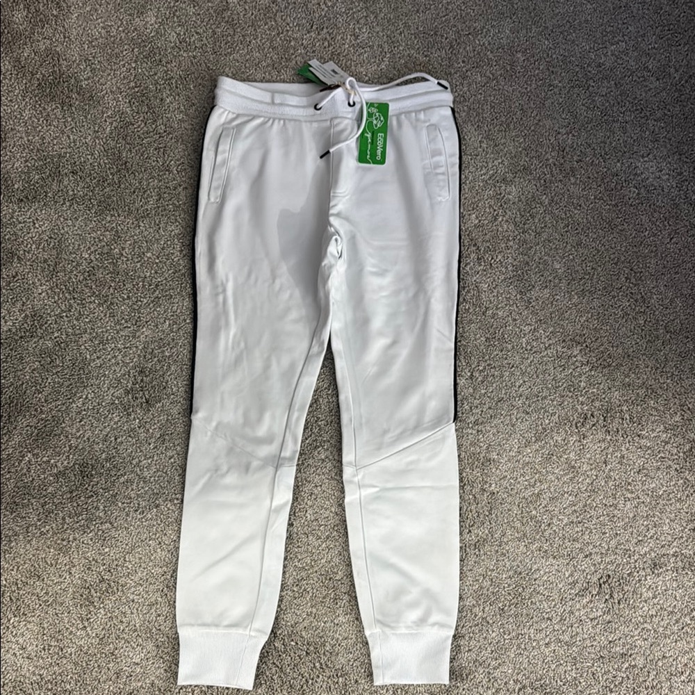 White Joggers with Black Stripe